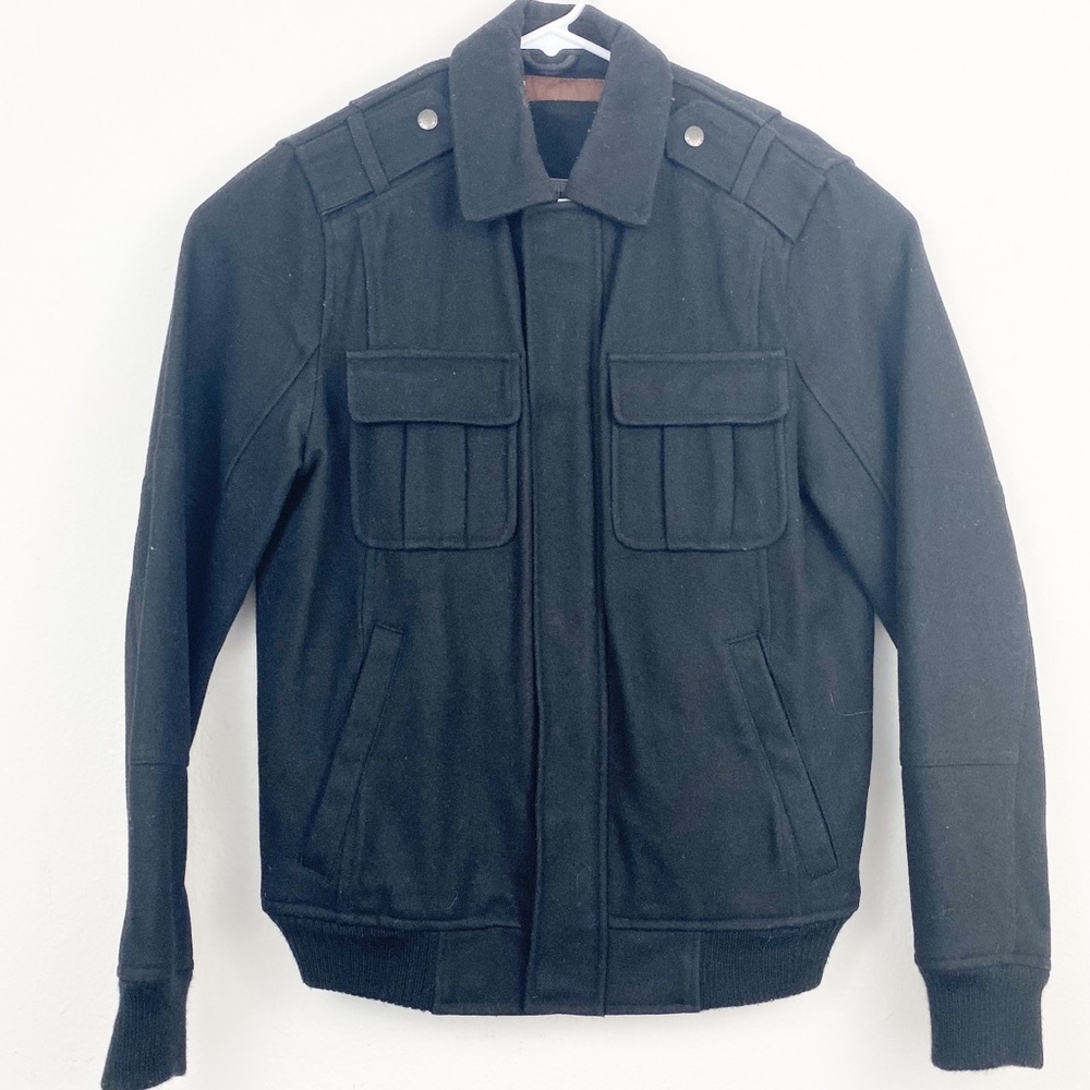 Perry Ellis Black Wool Bomber Jacket Size Small